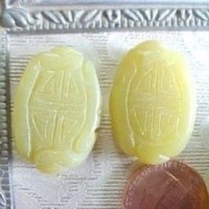 1 Large Chinese Writing Pendant Bead Yellow Lemon Jade Hand carved Oriental Bead